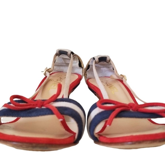 CHANEL Nautical Striped Suede Heels - Picture 3 of 11